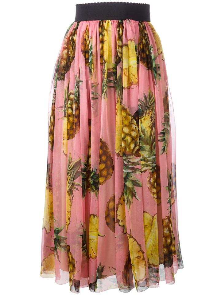 Dolce & Gabbana Pineapple Print Skirt, Women's, Size: 46, Pink/purple, Silk/acetate