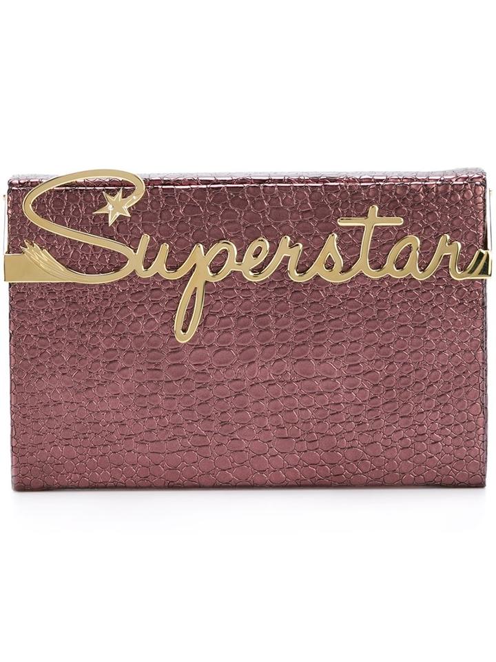 Charlotte Olympia - 'superstar Vanity' Clutch - Women - Calf Leather - One Size, Pink/purple, Calf Leather