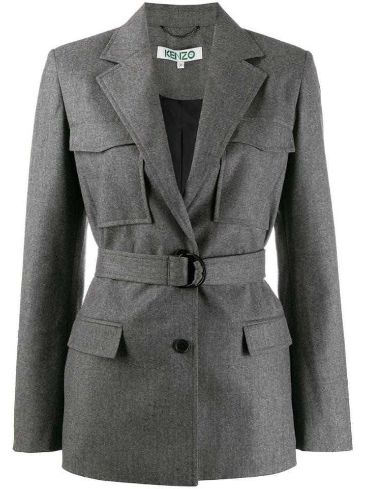 Kenzo Belted Flap Pockets Blazer - Grey