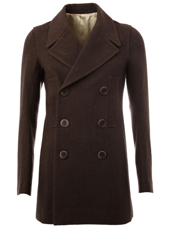 Rick Owens Classic Peacoat, Men's, Size: 52, Grey, Cotton/linen/flax/polyamide/virgin Wool