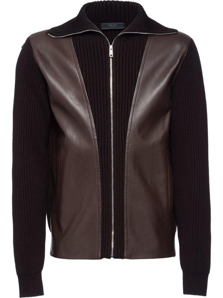 Prada Wool And Leather Cardigan - Brown