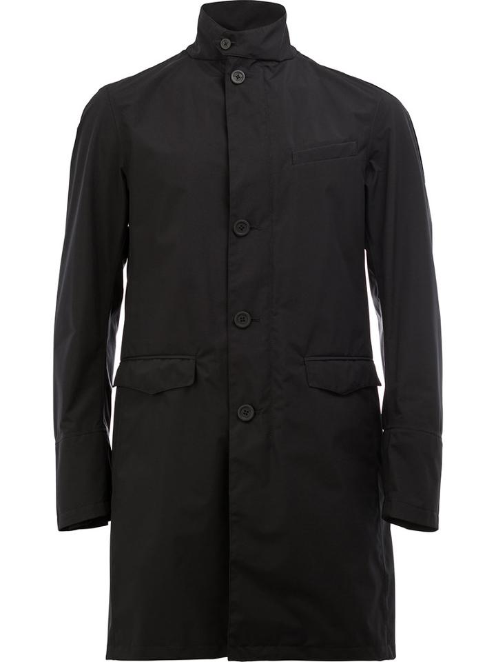 Herno Buttoned Mid-length Coat, Men's, Size: 46, Black, Polyester/fluorofibra