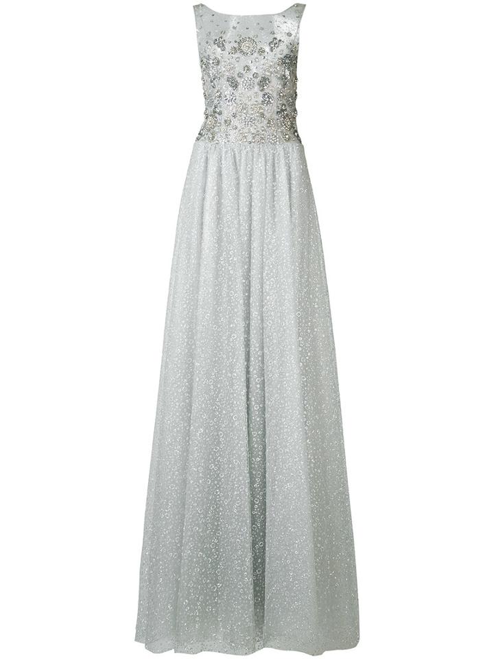 Marchesa Notte Glitter Gown, Women's, Size: 6, Grey, Nylon