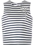 Carven - Striped Rose Top - Women - Polyester - 38, White, Polyester