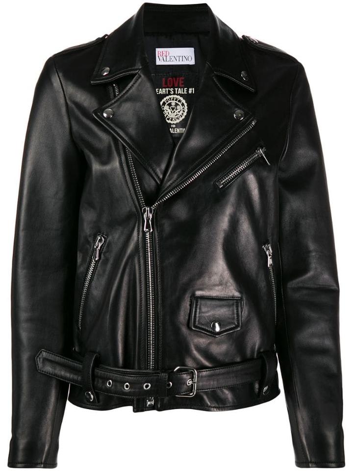 Red Valentino Red(v) Hands Embroidery Biker Jacket - Black