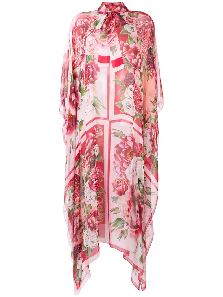Dolce & Gabbana Peony And Rose Print Chiffon Kaftan - Pink & Purple
