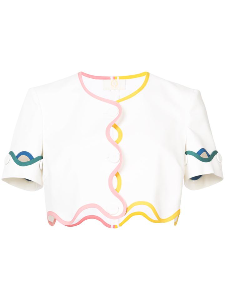 Sara Battaglia Contrast Piped Scallop Trim Cropped Blouse - White