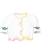 Sara Battaglia Contrast Piped Scallop Trim Cropped Blouse - White