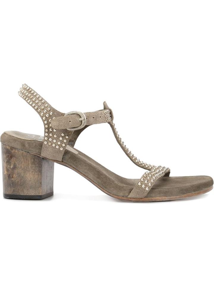 Calleen Cordero Cube Heel Sandals, Women's, Size: 6, Grey, Leather/wood