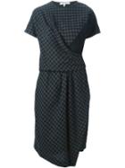 Carven Draped Gingham Check Dress, Women's, Size: 40, Green, Cotton/nylon/acetate/viscose