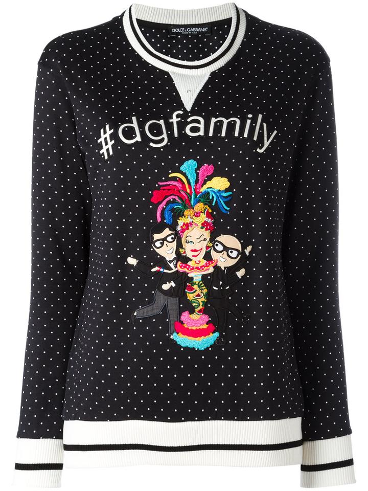 Dolce & Gabbana - Family Print Polka-dot Sweater - Women - Cotton/polyester/virgin Wool/spandex/elastane - 38, Black, Cotton/polyester/virgin Wool/spandex/elastane