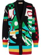 Burberry Graphic Intarsia Merino Wool Cotton Cardigan - Black