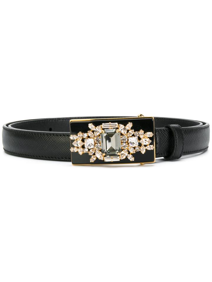 Prada Jewelled Buckle Belt - Black