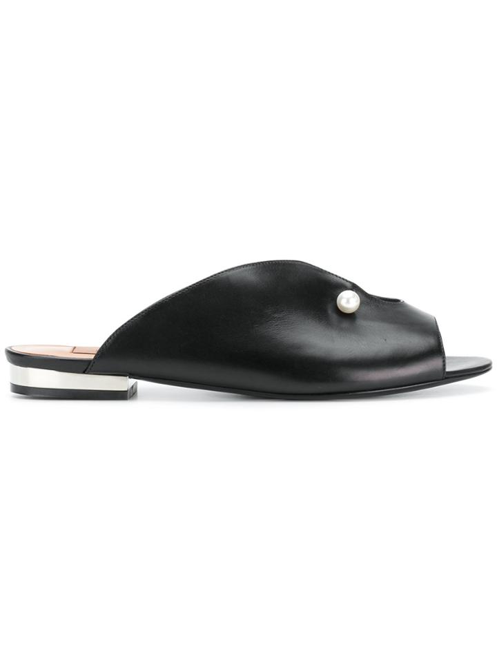 Coliac Pearl Embellished Peep Toe Sandals - Black
