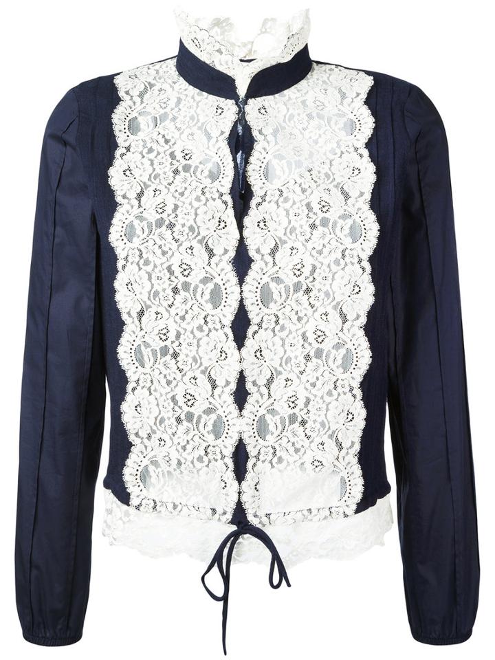 See By Chloé Embroidered Blouse, Women's, Size: 38, Blue, Cotton/viscose/wool
