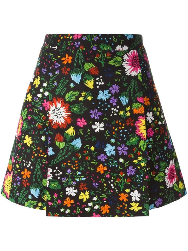 Victoria Victoria Beckham Floral Print A-line Skirt, Women's, Size: 6, Black, Viscose/cotton/silk