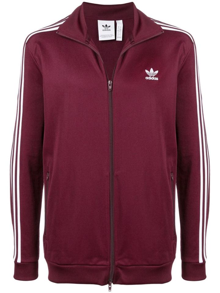 Adidas Contrast Logo Zipped Jacket - Red