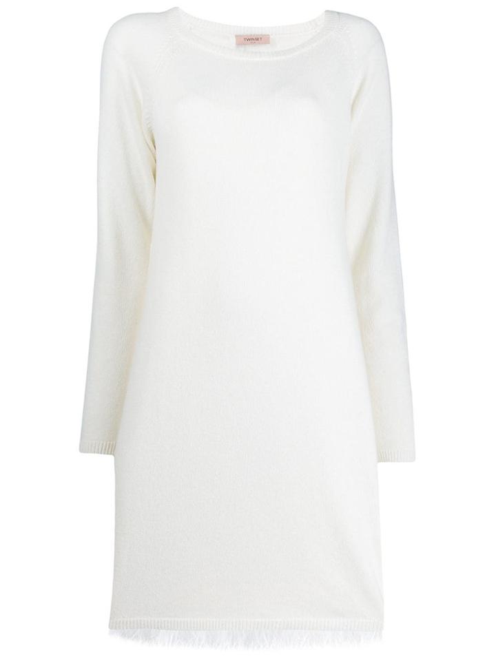 Twin-set Feather-trim Midi Dress - White