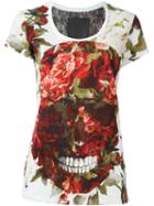 Philipp Plein Floral Skull Print T-shirt, Women's, Size: Small, White, Cotton/polyester/polyurethane