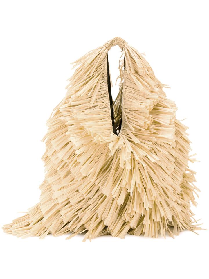Mm6 Maison Margiela Fringed Trim Shoulder Bag, Women's, Nude/neutrals, Polyester/viscose/jute