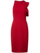 Black Halo Asymmetric Ruffle-trim Dress, Women's, Size: 12, Red, Spandex/elastane/polyimide/polyamide/viscose