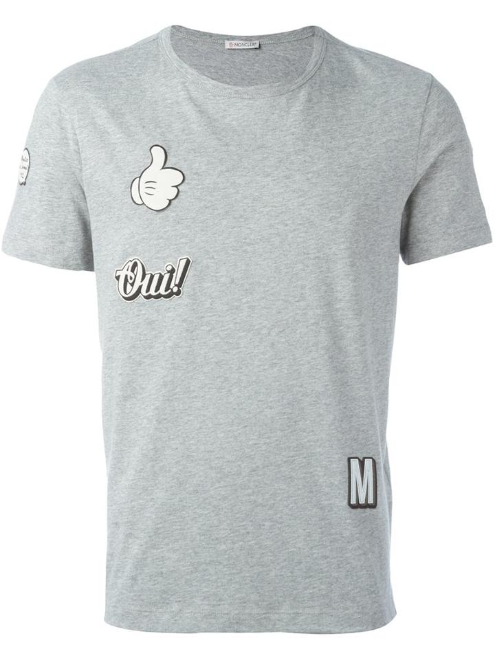 Moncler Stickers T-shirt, Men's, Size: Small, Grey, Cotton