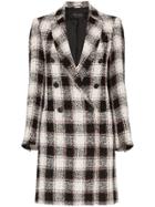 Etro Woven Check Double Breasted Coat - Black