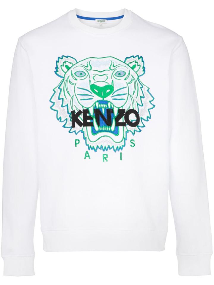 Kenzo Tiger Logo-embroidered Cotton Sweatshirt - White