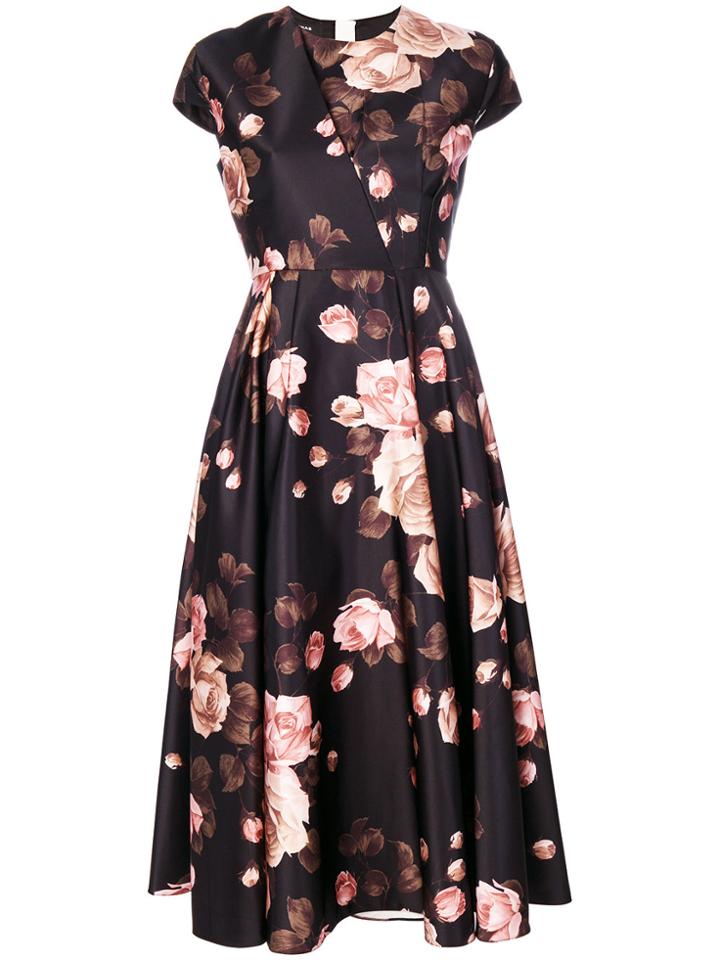 Rochas Rose Print Cap Sleeve Dress - Multicolour