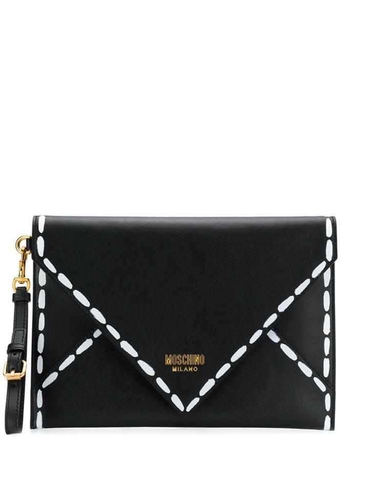 Moschino Clutch With Stitching Print - Black