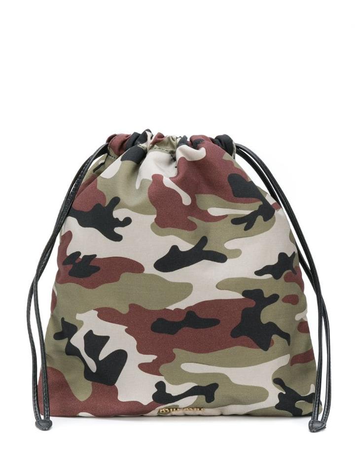 Miu Miu Drawstring Camouflage Print Tote - Green