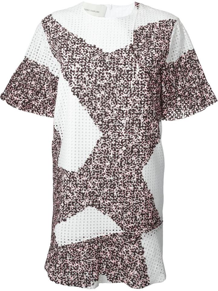 Cédric Charlier Patterned Panel Eyelet Dress