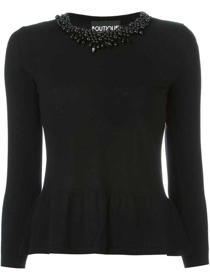 Boutique Moschino Embellished Crew Neck Sweater, Women's, Size: 46, Black, Virgin Wool