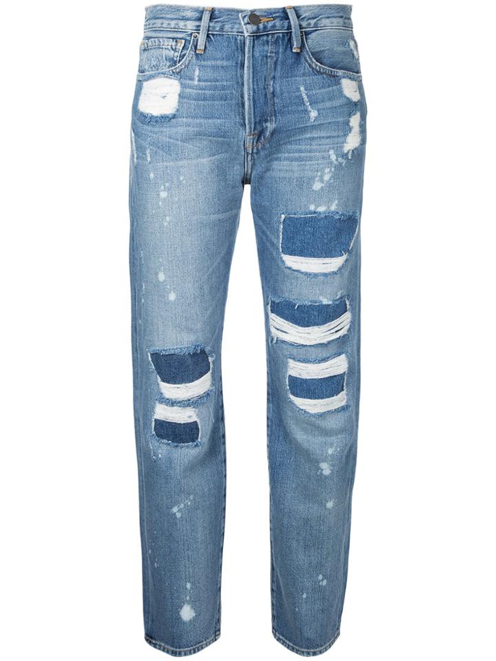 Frame Denim Ripped Cropped Boyfriend Jeans - Blue