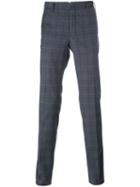 Incotex Windowpane Check Trousers, Men's, Size: 48, Blue, Cotton/spandex/elastane