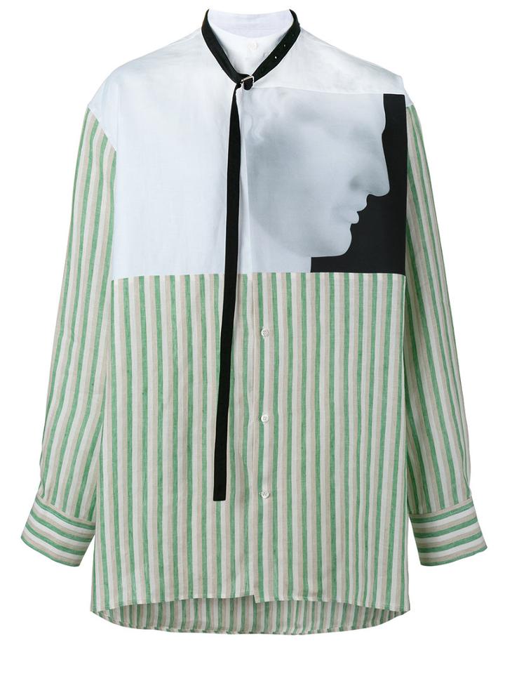 Raf Simons Ermes Printed Shirt, Men's, Size: 46, White, Linen/flax