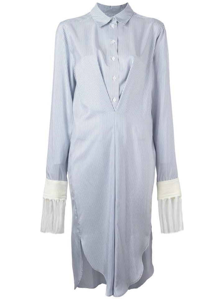 Loewe Fringed Striped Shirt Dress, Women's, Size: 38, Blue, Silk/wool