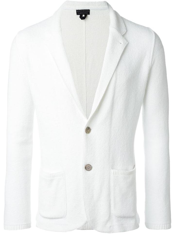 Lardini Notched Collar Cardigan, Men's, Size: L, White, Cotton/nylon