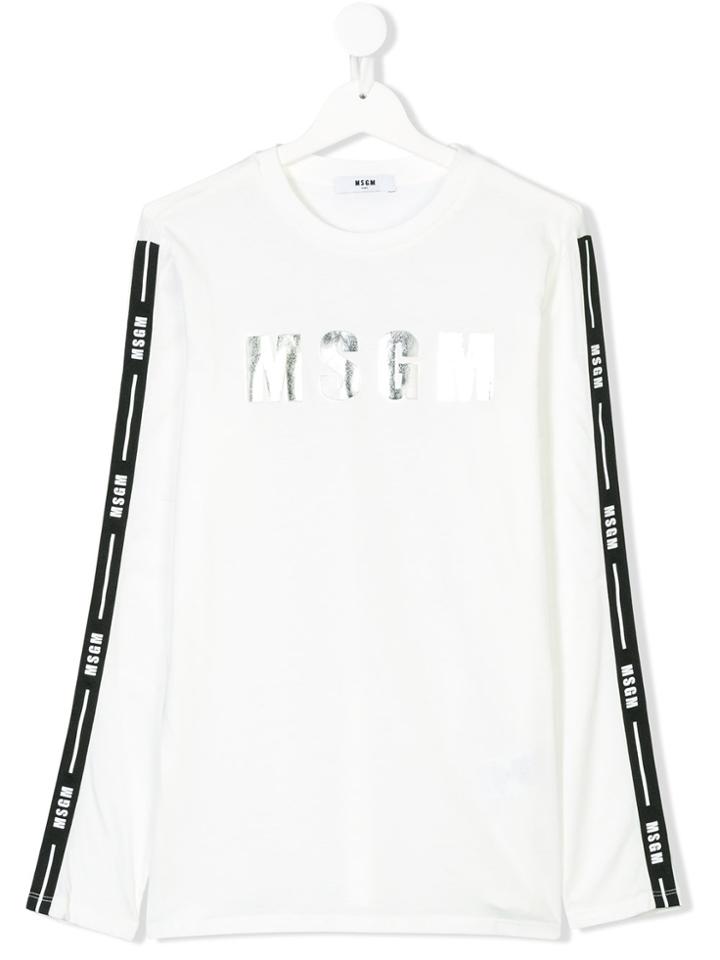 Msgm Kids Teen Long-sleeve Logo Top - White