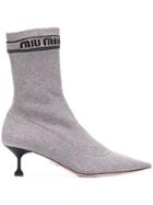 Miu Miu Glitter Sock Boots - Silver