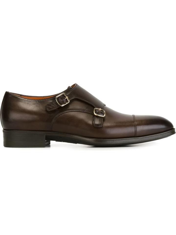 Santoni Monk Shoes, Men's, Size: 9.5, Brown, Leather/rubber