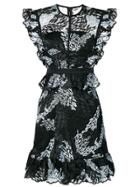 Three Floor Embroidered Mini Dress - Black
