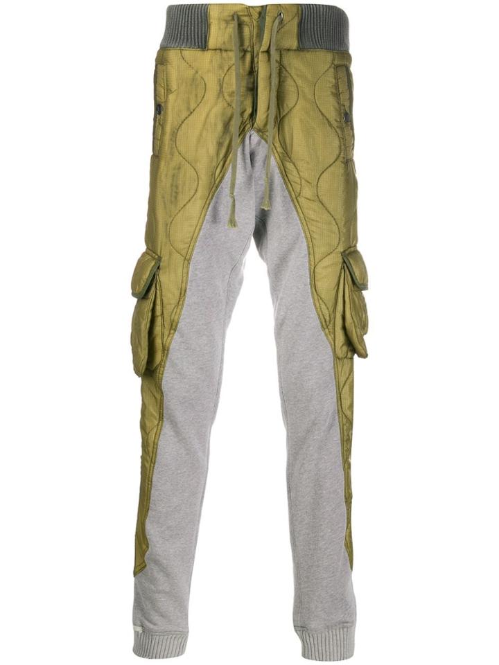 Greg Lauren Contrast Panel Tapered Trousers - Green