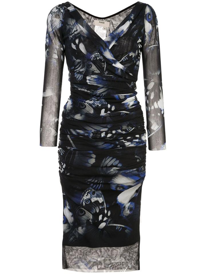 Fuzzi Butterfly Print Midi Dress - Blue