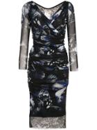 Fuzzi Butterfly Print Midi Dress - Blue