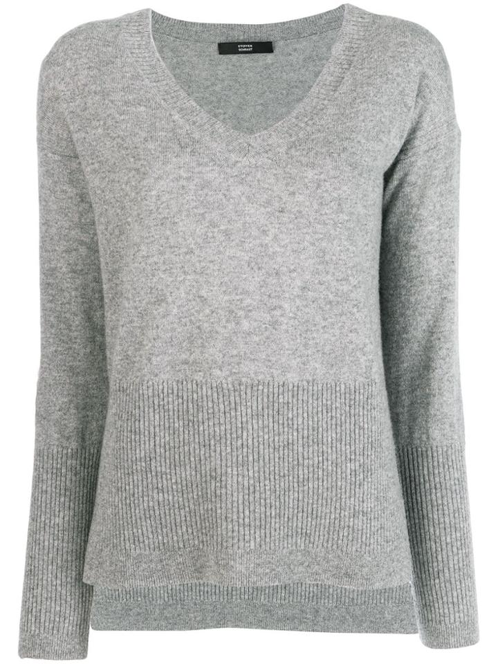 Steffen Schraut V Neck Knit Sweater - Grey