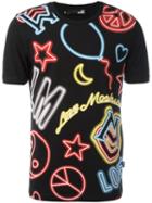 Love Moschino Neon Print T-shirt, Men's, Size: Medium, Black, Cotton/spandex/elastane
