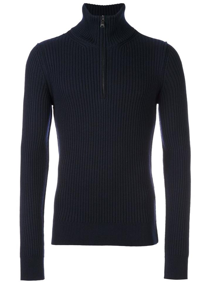 Dolce & Gabbana Zipped Collar Jumper, Men's, Size: 48, Blue, Virgin Wool