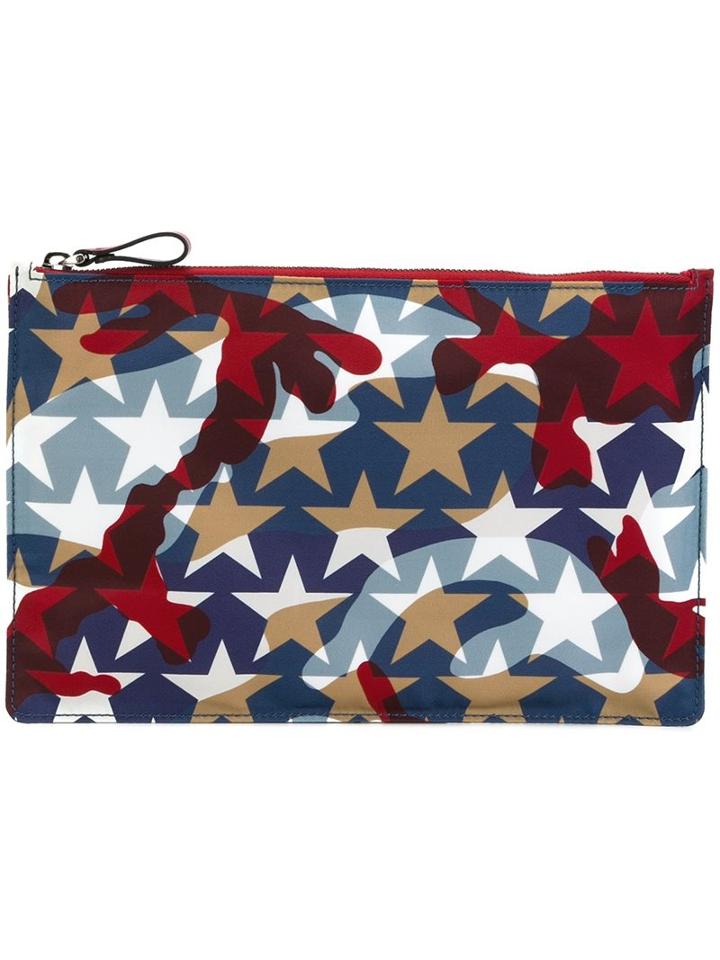 Valentino 'camustars' Clutch Bag, Men's, Blue, Leather/polyester