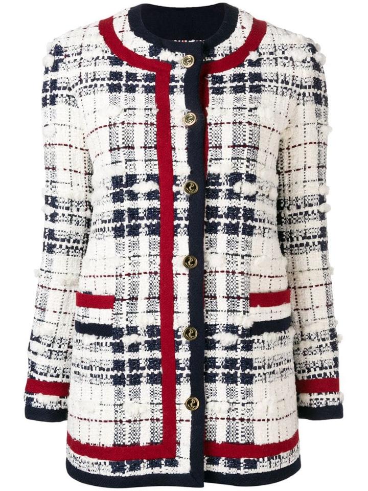 Thom Browne Framing Detail Tweed Cardigan Jacket - White